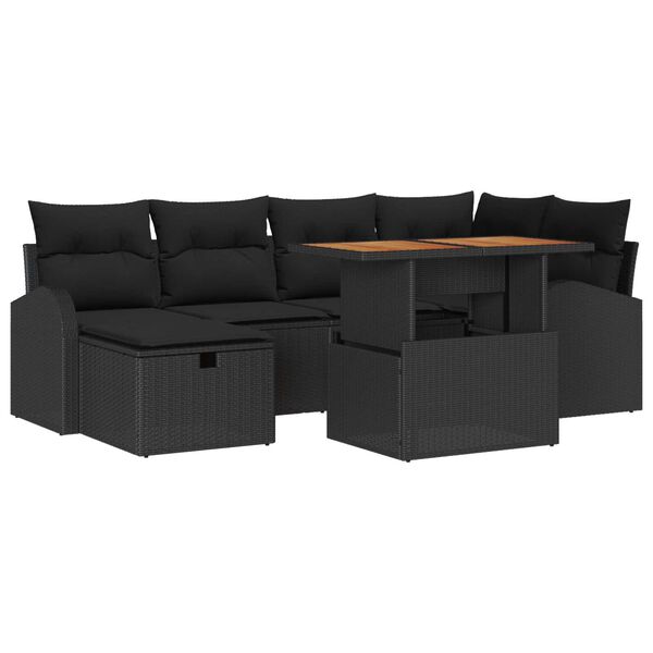 vidaXL Conjunto de sof&aacute; de jard&iacute;n 7 pcs Negro rat&aacute;n sint&eacute;tico