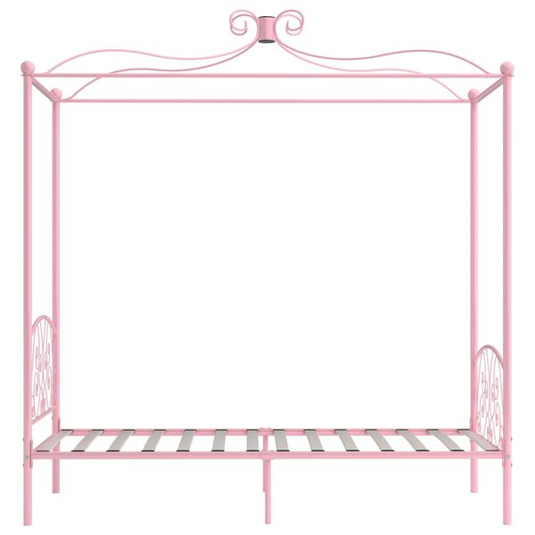 vidaXL Estructura de cama con dosel sin colchón metal rosa 90x200 cm