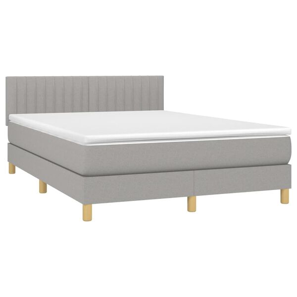 vidaXL Cama box spring colch&oacute;n y luces LED tela gris claro 140x190 cm