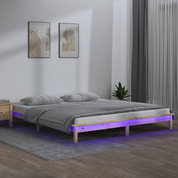 vidaXL Estructura de cama LED sin colch&oacute;n madera maciza 160x200 cm