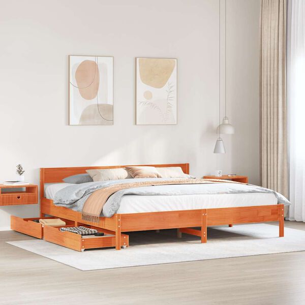 vidaXL Cama sin colch&oacute;n madera maciza de pino marr&oacute;n cera 180x200 cm