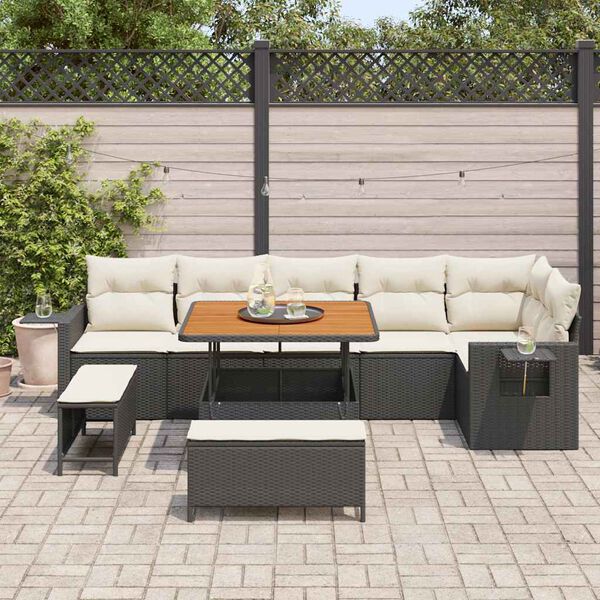 vidaXL Conjunto de sofá de jardín 9 pcs Negro Poliratán