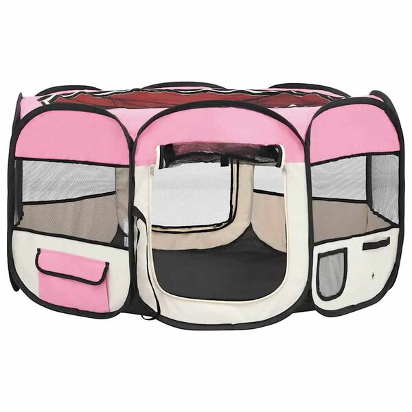 vidaXL Parque de perros plegable y bolsa transporte rosa 125x125x61cm