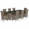 vidaXL Set comedor jard&iacute;n 9 pzas y cojines rat&aacute;n sint&eacute;tico gris