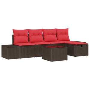 vidaXL Conjunto de sof&aacute; de jard&iacute;n 6 pcs Marr&oacute;n rat&aacute;n sint&eacute;tico