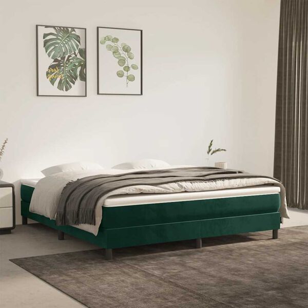 vidaXL Cama box spring con colch&oacute;n terciopelo verde oscuro 180x200 cm