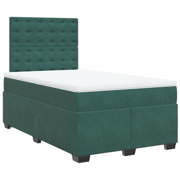 vidaXL Cama box spring con colch&oacute;n terciopelo verde oscuro 120x190 cm