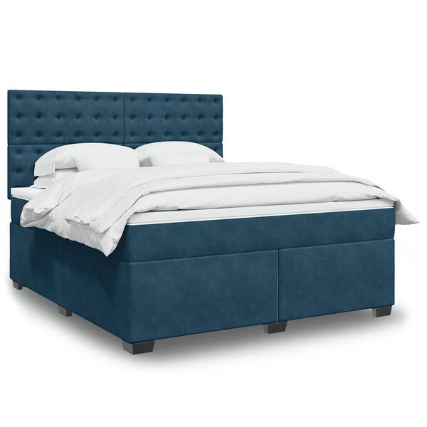 vidaXL Cama box spring con colch&oacute;n terciopelo azul 180x200 cm