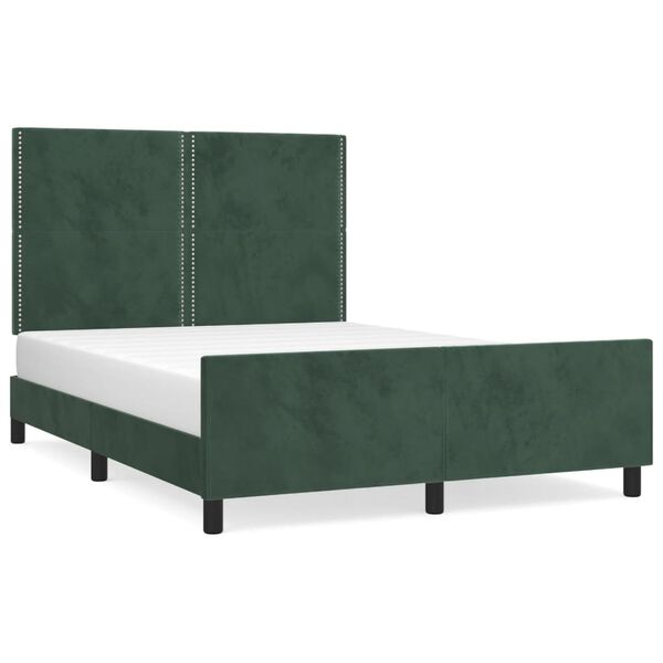 vidaXL Estructura cama sin colch&oacute;n terciopelo verde oscuro 140x190 cm
