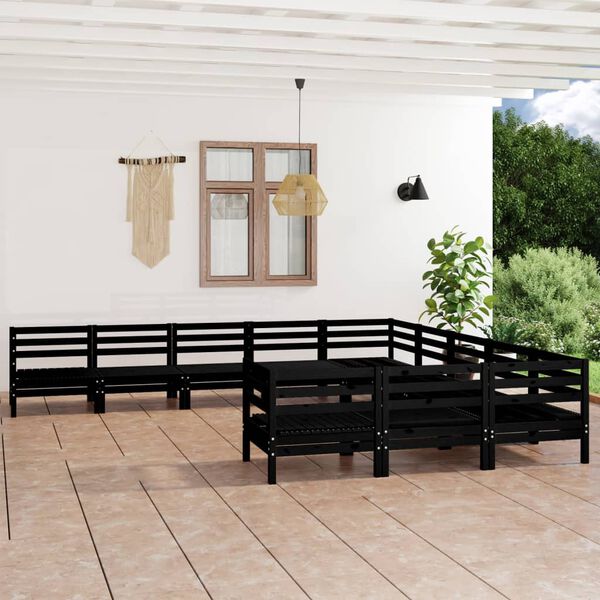 vidaXL Juego de muebles de jard&iacute;n 11 pzas madera de pino maciza negro
