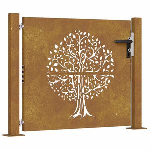 vidaXL Puerta de jardín 100x75 cm de acero corten con diseño de árbol