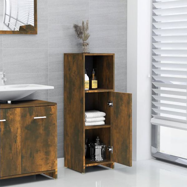 vidaXL Armario de baño madera contrachapada roble ahumado 30x30x95 cm