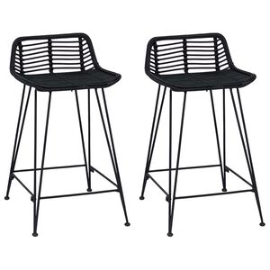 vidaXL Taburete de bar 2 pcs Negro 44 x 45 x 76 cm Rat&aacute;n y acero