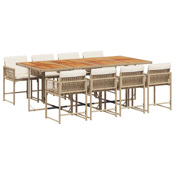 vidaXL Set comedor de jard&iacute;n 9 pzas con cojines rat&aacute;n sint&eacute;tico beige