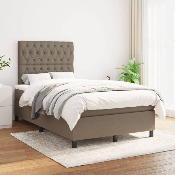 vidaXL Cama box spring con colch&oacute;n tela gris taupe 120x200 cm