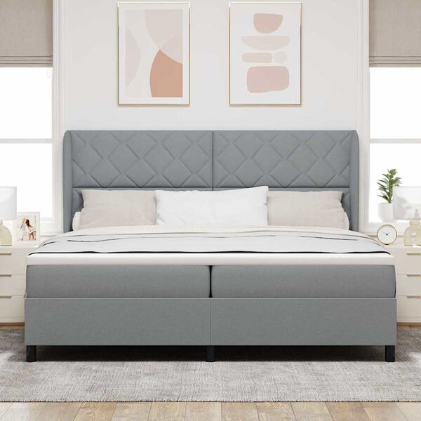 vidaXL Cama tipo Box Spring con colch&oacute;n Gris claro 200 x 200 cm tela