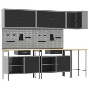 vidaXL Conjunto de armarios de trabajo con caj&oacute;n 10 uds. Negro y Gris