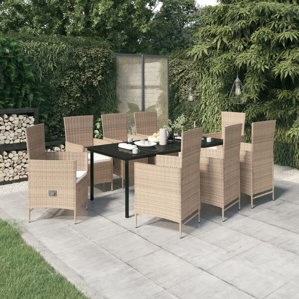 vidaXL Juego de comedor de jardín 9 piezas con cojines beige
