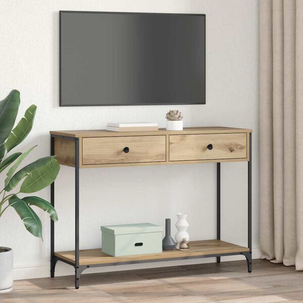 vidaXL Mesa Consola con caj&oacute;n Roble artesanal 100 x 34,5 x 75 cm