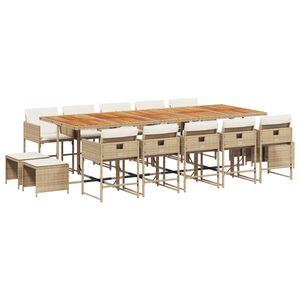 vidaXL Set comedor de jard&iacute;n con cojines 15 pzas rat&aacute;n sint&eacute;tico beige