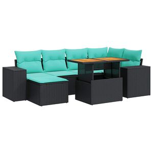 vidaXL Set de sof&aacute;s de jard&iacute;n 7 pzas con cojines rat&aacute;n sint&eacute;tico negro