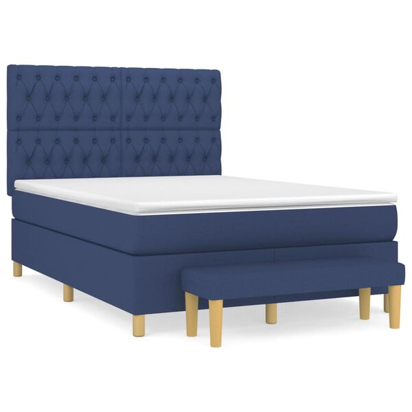 vidaXL Cama box spring con colch&oacute;n tela azul 140x190 cm