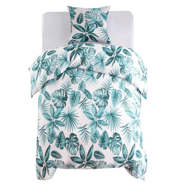vidaXL Set funda de edredón hojas verde 140x200/60x70 cm