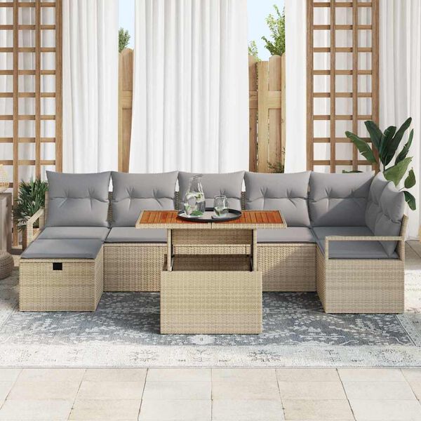 vidaXL Conjunto de sof&aacute; de jard&iacute;n 8 pcs Beige rat&aacute;n sint&eacute;tico