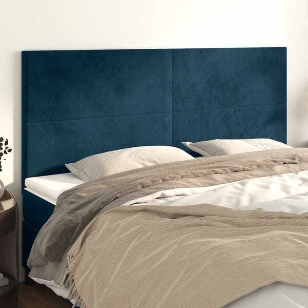 vidaXL Cabecero de cama azul oscuro 160x5x118/128 cm Terciopelo