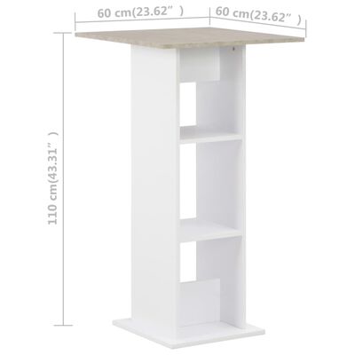 vidaXL Mesa alta de bar blanco y gris hormigón 60x60x110 cm