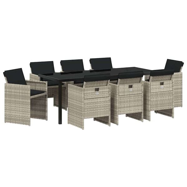 vidaXL Conjunto de Comedor de Jard&iacute;n 9 pcs Gris Claro rat&aacute;n sint&eacute;tico