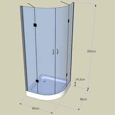 Puerta de ducha semicircular esquinal 80 x 80 cm