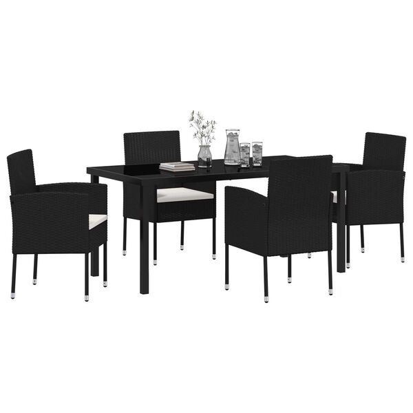 vidaXL Conjunto de Comedor de Jard&iacute;n 5 pcs Negro rat&aacute;n sint&eacute;tico