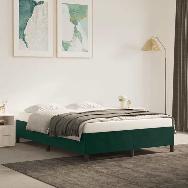 vidaXL Estructura cama sin colch&oacute;n terciopelo verde oscuro 140x190 cm