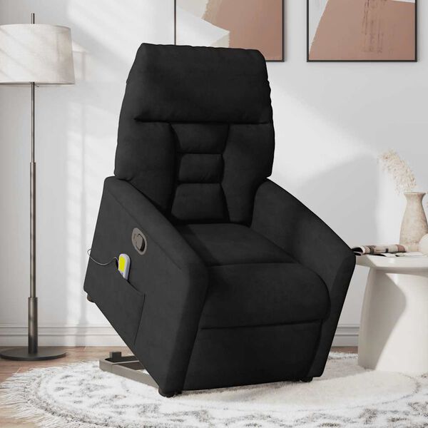 vidaXL Sillón reclinable de masaje elevable tela de microfibra negro