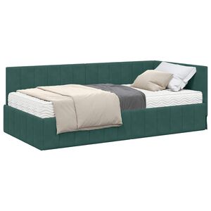 vidaXL Estructura de Cama Esquina con Colch&oacute;n 2 pcs Verde Terciopelo