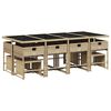 vidaXL Set comedor de jard&iacute;n con cojines 13 pzas rat&aacute;n sint&eacute;tico beige