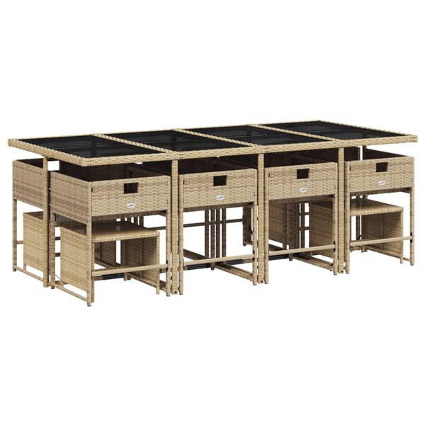 vidaXL Set comedor de jard&iacute;n con cojines 13 pzas rat&aacute;n sint&eacute;tico beige