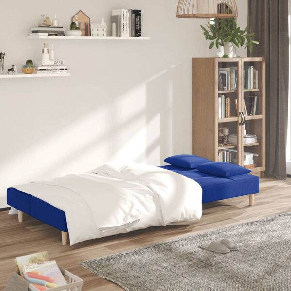vidaXL Sof&aacute; cama de 2 plazas con dos almohadas tela azul