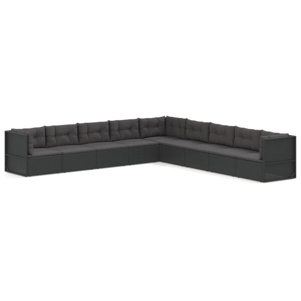 vidaXL Set de muebles de jard&iacute;n 9 pzas y cojines rat&aacute;n sint&eacute;tico negro