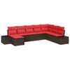 vidaXL Conjunto de sof&aacute; de jard&iacute;n 8 uds. Marr&oacute;n y Rojo rat&aacute;n sint&eacute;tico