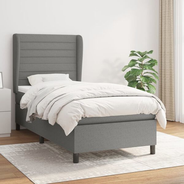 vidaXL Cama box spring con colch&oacute;n tela gris oscuro 90x200 cm