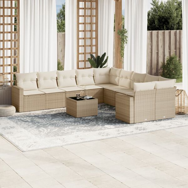 vidaXL Set de sof&aacute;s de jard&iacute;n 11pzas con cojines rat&aacute;n sint&eacute;tico beige