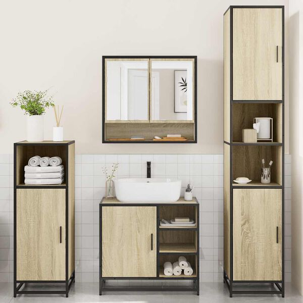 vidaXL Juego de muebles de baño 4 pzas contrachapada roble sonoma