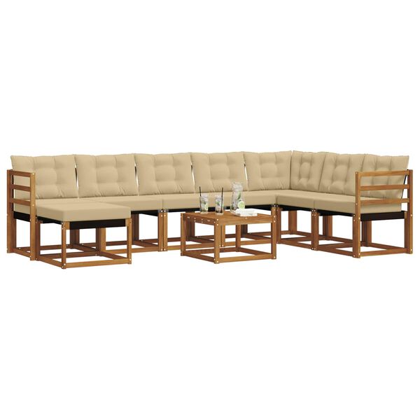 vidaXL Conjunto de sof&aacute;s de exterior con coj&iacute;n 9 pcs Natural y Beige
