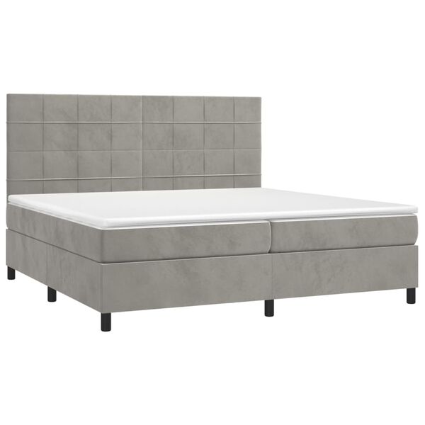 vidaXL Cama box spring con colch&oacute;n terciopelo gris claro 200x200 cm