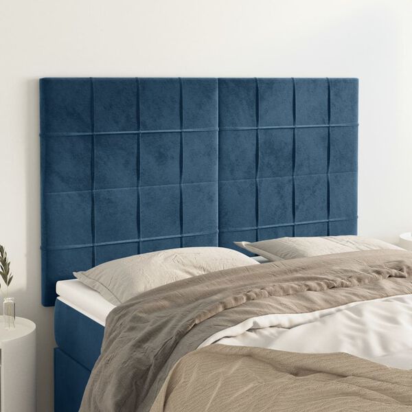 vidaXL Cabecero de cama azul oscuro 144x5x118/128 cm Terciopelo