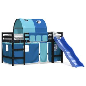 vidaXL Cama alta para ni&ntilde;os con t&uacute;nel madera pino azul 80x200 cm