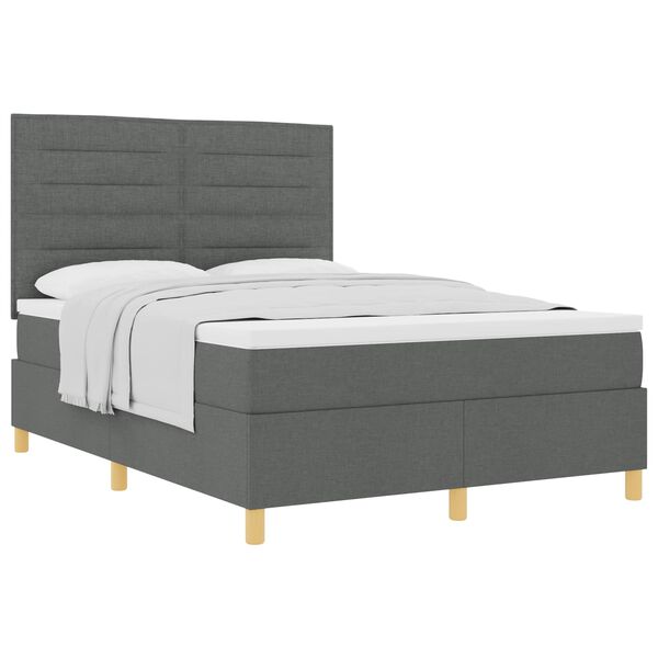 vidaXL Cama tipo Box Spring con colch&oacute;n Gris oscuro 140 x 200 cm tela