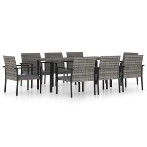 vidaXL Juego de comedor para jard&iacute;n 9 piezas rat&aacute;n sint&eacute;tico gris